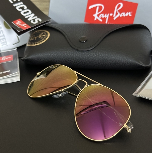 LIKE NEW Ray-Ban Aviator RB3025 Purple Mirror Ray ban Sunglasses - Picture 5 of 15